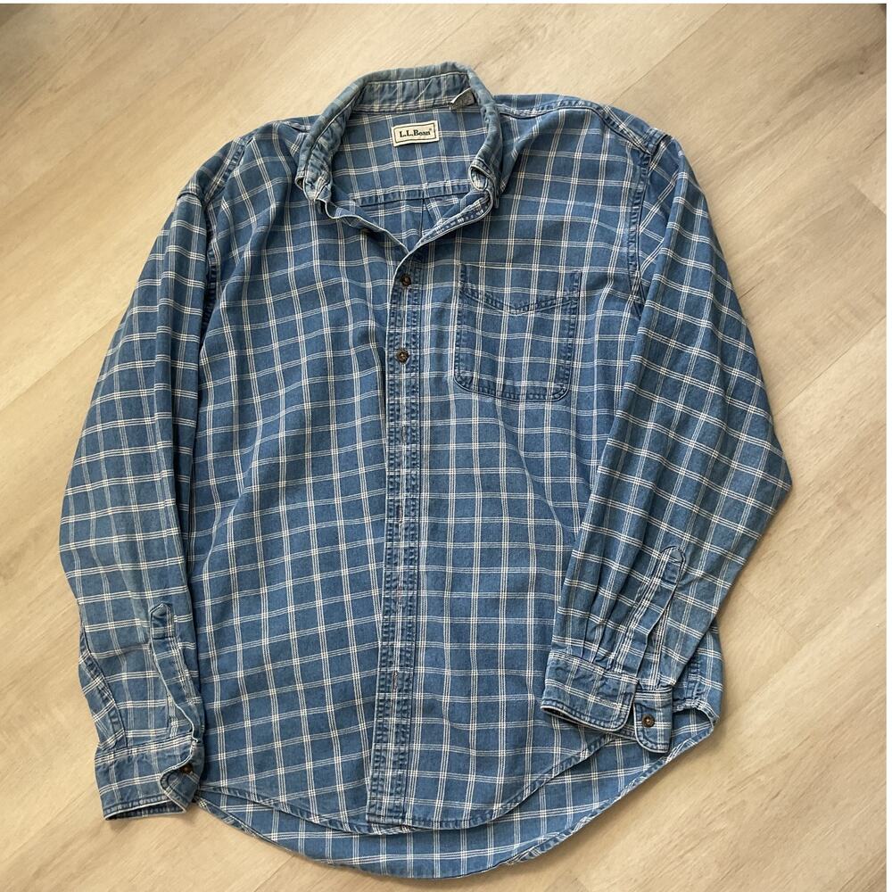 L.L Bean Blue Plaid Mens Large Tall Long Sleeve Flannel